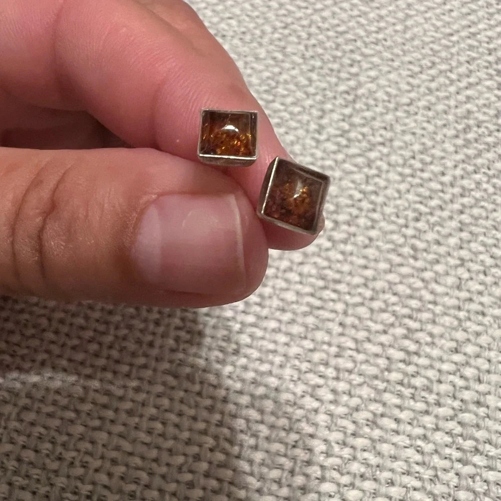 Sterling silver Amber earrings made in Mexico - Picture 2 of 10